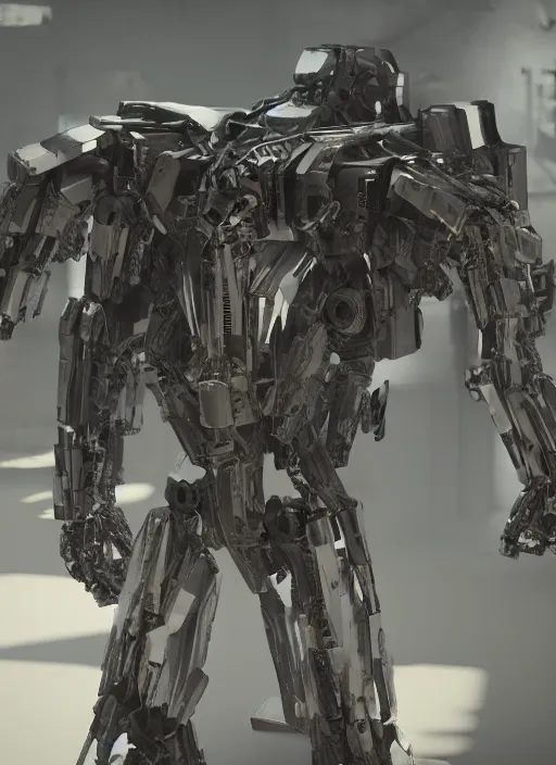 Image similar to mecha wearing black torn cloak cloth exposing chrome internals wiring harness armored damaged. creepy decay style of Roger Deakins Jeremy Saulnier Newton Thomas Sigel Robert Elswit Greig Fraser trending rtx on ue4