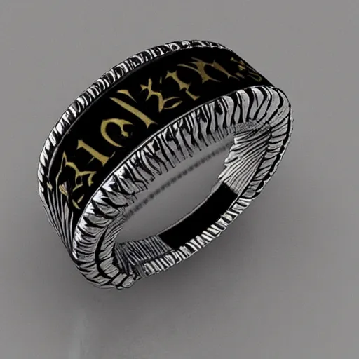 Image similar to the ring from lord if the rings with an imprinted ruler, cm scale imprinted on the inside of the ring, one ring to rule them all, highly detailed, 8 k, trending on artstation, mystic, rpg artwork