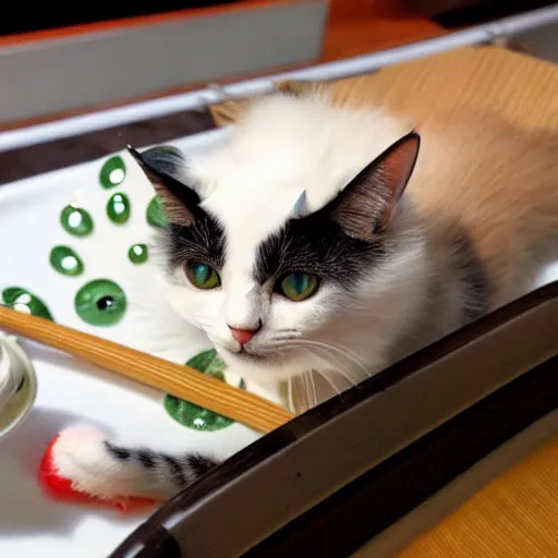 Image similar to cat in sushi costume