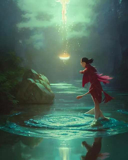 Image similar to asian mage casting a water spell, highly detailed vfx portrait, unreal engine, greg rutkowski, loish, rhads, beeple, makoto shinkai and lois van baarle, ilya kuvshinov, rossdraws, tom bagshaw, alphonse mucha, global illumination, detailed and intricate environment