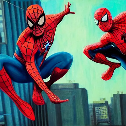 Image similar to spiderman and daredevil, detailed painting