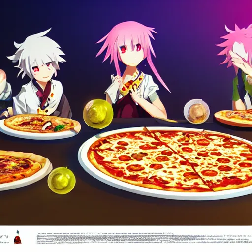 Prompt: pizza with uranium toppings, anime fantasy illustration by tomoyuki yamasaki, kyoto studio, madhouse, ufotable, square enix, cinematic lighting, trending on artstation