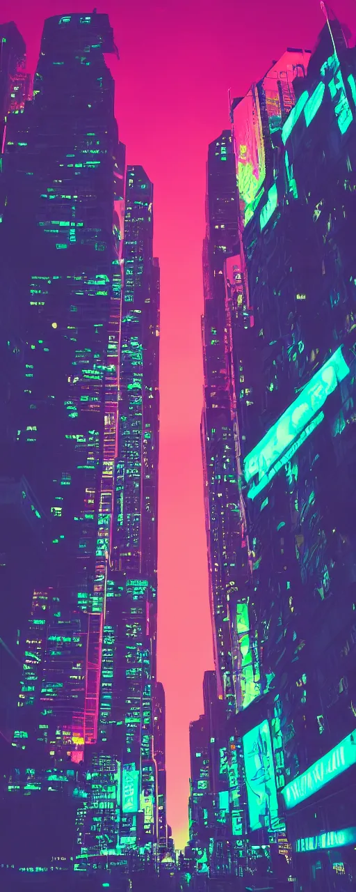 Image similar to night city, neon lights, glow, retrowave style, sunset