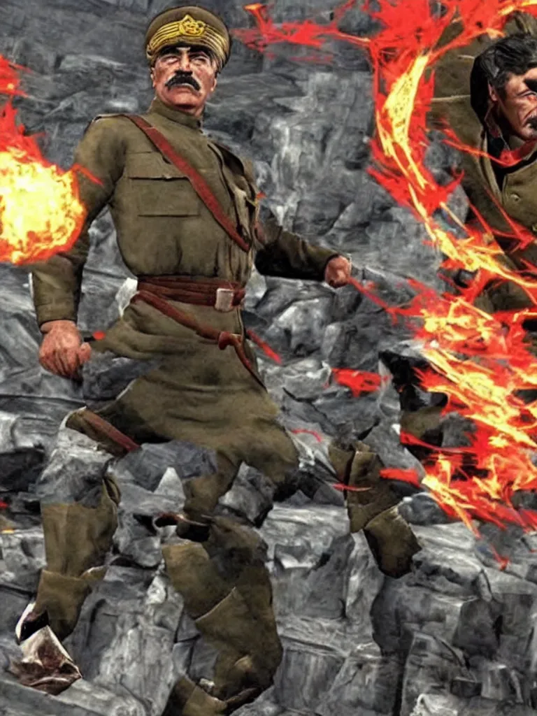 Prompt: joseph stalin, new fighter in mortal kombat