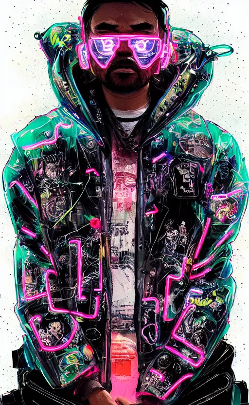 Prompt: detailed Method Man portrait Neon Operator, cyberpunk futuristic neon, reflective puffy coat, decorated with traditional Japanese ornaments by Ismail inceoglu dragan bibin hans thoma !dream detailed portrait Neon Operator Girl, cyberpunk futuristic neon, reflective puffy coat, decorated with traditional Japanese ornaments by Ismail inceoglu dragan bibin hans thoma greg rutkowski Alexandros Pyromallis Nekro Rene Maritte Illustrated, Perfect face, fine details, realistic shaded, fine-face, pretty face