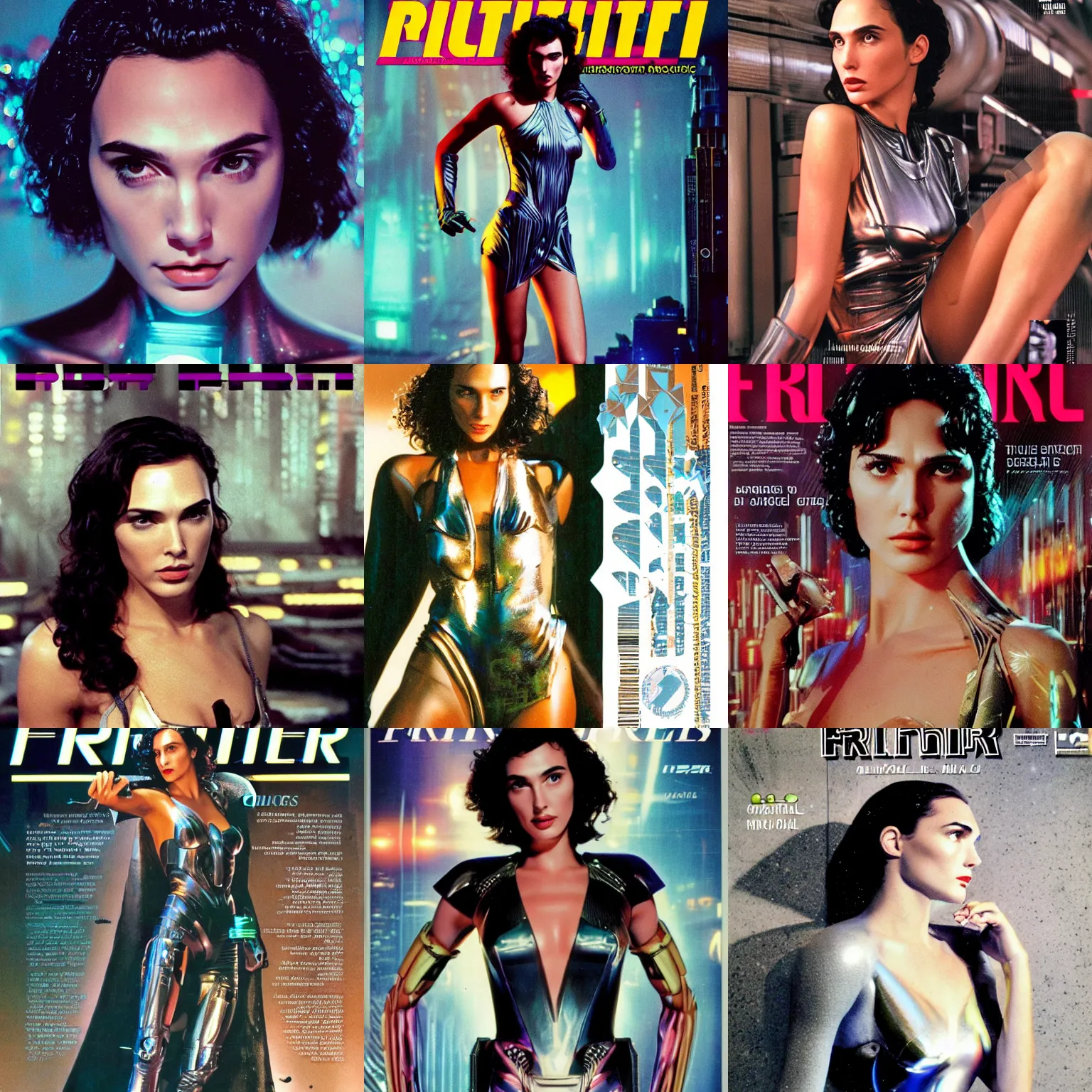 Prompt: beautiful portrait photo of 1990s frontiers in human replicant molecular fashion magazine September retrofuturism blade runner gal gadot edition, highly detailed, soft lighting