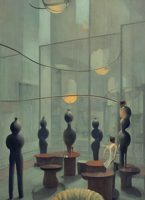 Prompt: spherical water people at restaurant Edward Hopper and James Gilleard, Zdzislaw Beksinski highly detailed