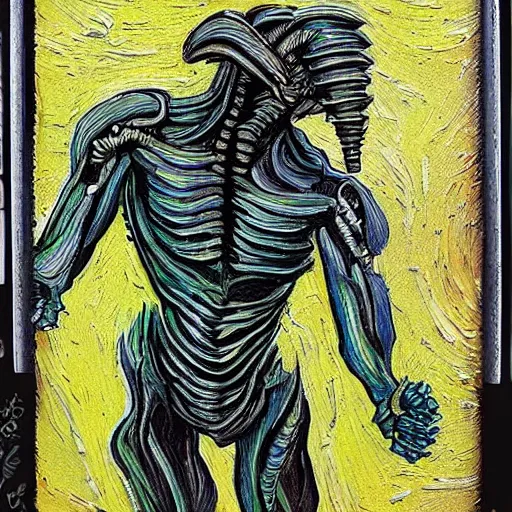 Prompt: a xenomorph in the style of vincent van gogh