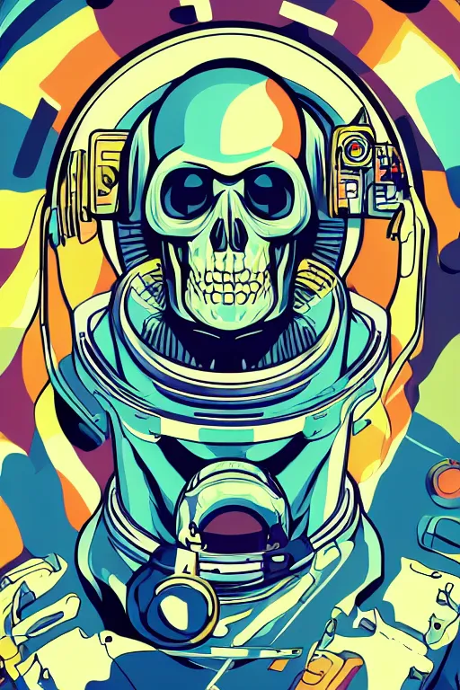 Image similar to portrait of a astronaut skeletor, art by steve simpson, sticker, colorful, illustration, highly detailed, simple, smooth and clean vector curves, no jagged lines, vector art, smooth