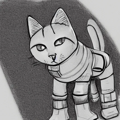 Image similar to cat wearing space armor sketch