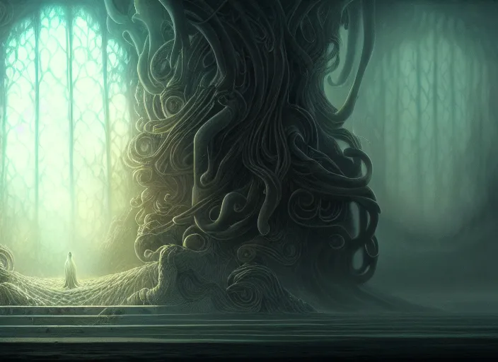 Prompt: the unseen god that shall not be named, illustration, high quality, details, intricate, atmosphere, highly detailed, cinematic, digital painting, deviantart, cinematic