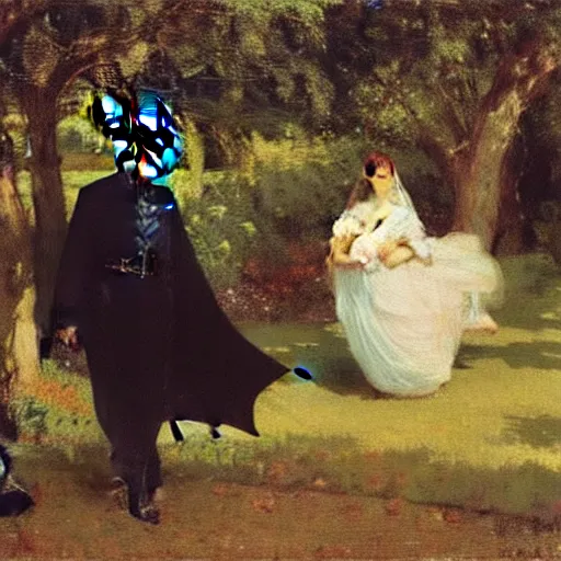 Image similar to Batman in a pastoral setting, painted by Jean-Joseph Benjamin-Constant, oil on canvas