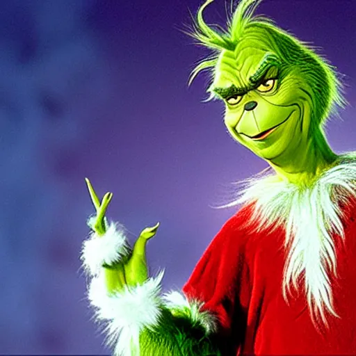 Image similar to The grinch , sticking his middle fingers up