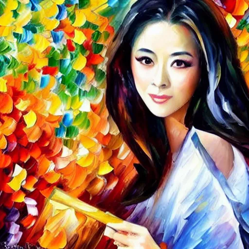 Image similar to a leonid afremov oil painting of fan bing bing