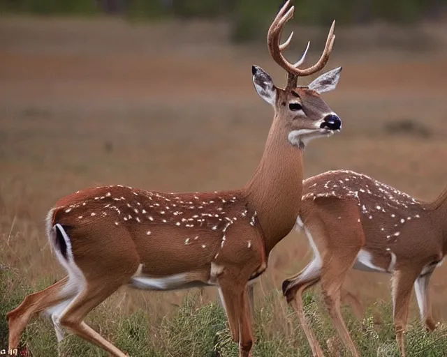 Prompt: a national geographic photo of deer that has red color skin, f 2,0, telephoto, fine deatils