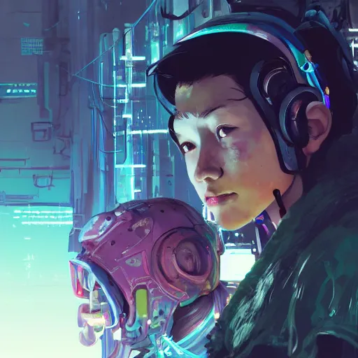 Prompt: highly detailed portrait of a young cyberpunk El Chapulin Colorado, neon, by Dustin Nguyen, Akihiko Yoshida, Greg Tocchini, Greg Rutkowski, Cliff Chiang, 4k resolution, nier:automata inspired, bravely default inspired, cyberpunk background