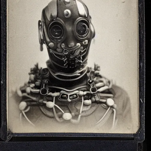 Image similar to A Japanese cyborg, ambrotype