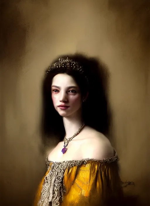 Prompt: baroque princess portrait. by casey baugh, by rembrandt, mandelbulb 3 d, carnation