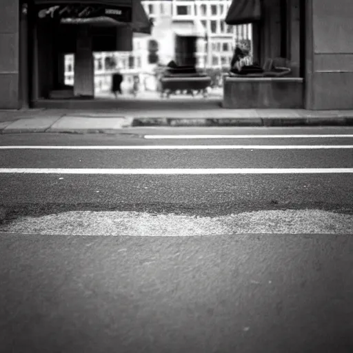 Prompt: 4x5 styled street photography, abstract scene, 35mm lens, black & white, pastel colours, grainy, bokeh, depth of field, dreamy, rule of thirds