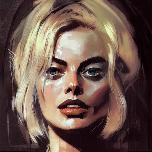 Prompt: portrait of margot robbie, artwork by guy denning and charlie bowater,