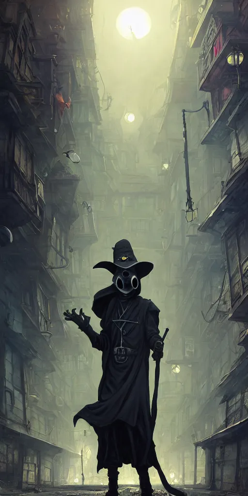 Prompt: a plague doctor and a humanoid rat in a sewer city, stephen bliss, unreal engine, fantasy art by greg rutkowski, loish, rhads, ferdinand knab, makoto shinkai and lois van baarle, ilya kuvshinov, rossdraws, tom bagshaw, alphonse mucha, global illumination, radiant light, detailed and intricate environment