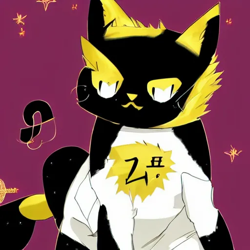 Image similar to Key anime visual of cute black and gold cat, official promotion media, sharp, ranking number 1 on Pixiv, digital art