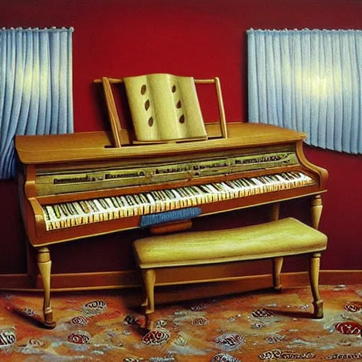 Image similar to a painting of a piano, a surrealist painting by jacek yerka, cgsociety, fantastic realism, surrealist, detailed painting