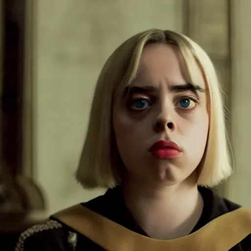 Image similar to Billie Eilish in Inglorious Basterds, movie still, grainy, 35mm