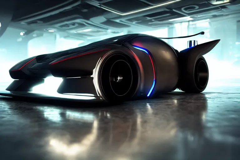 Image similar to cyberpunk alien concept inspired sports car, futuristic look, highly detailed body, very expensive, photorealistic camera shot, bright studio setting, studio lighting, crisp quality and light reflections, unreal engine 5 quality render