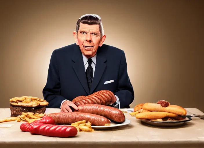 Prompt: photo still of andy griffith as matlock at shoneys!!!!!!!! at age 6 6 years old 6 6 years of age!!!!!!!! enjoying sausage, 8 k, 8 5 mm f 1. 8, studio lighting, rim light, right side key light