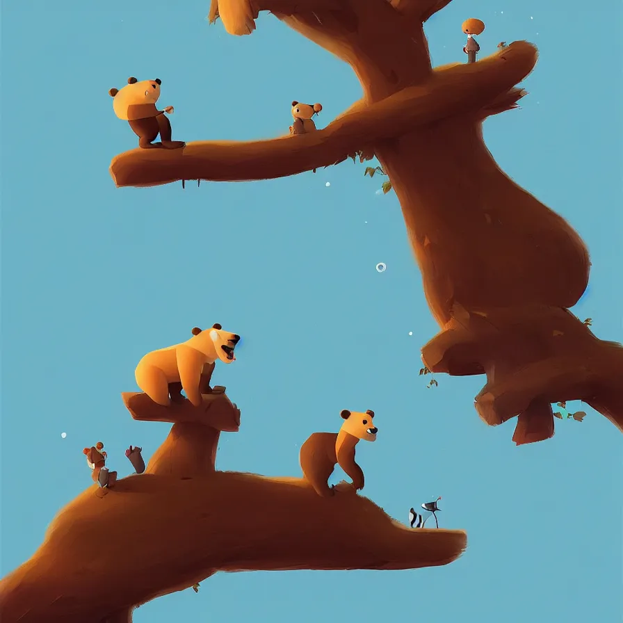 Image similar to Bear on a tree crossing the river!!!, art by Goro Fujita, ilustration, concept art, sharp focus, ArtStation, Deviantart