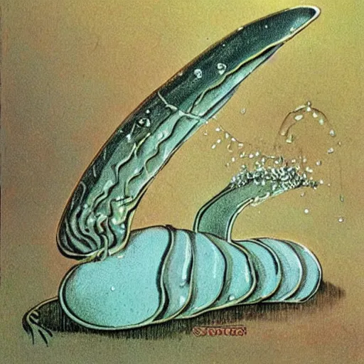 Image similar to a slug salting its food, art nouveau, beautiful