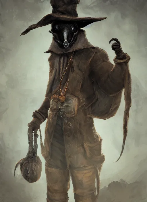 Image similar to detailed full body concept art illustration, dark soft focus, plague style oil painting on canvas of an anthropomorphic capybara cowboy plague doctor in full intricate clothing, biomutant, dystopian, micro detail, octane render, 4K