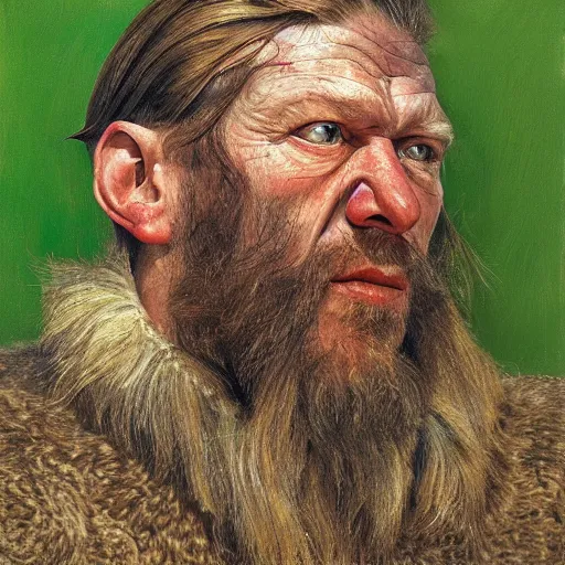 Image similar to high quality high detail painting by lucian freud, hd, portrait of a viking, photorealistic lighting