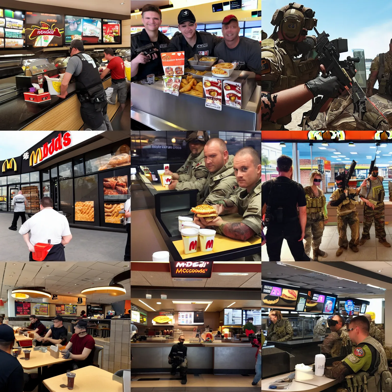 Prompt: spec ops raiding mcdonalds for food