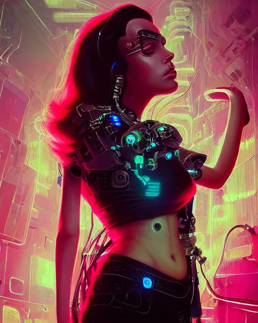 Image similar to portrait of lana del rey as a cyberpunk cyborg. sci - fi intricate abstract upper body intricate artwork, roses, rose petals by tooth wu, wlop, beeple, dan mumford. concept art, octane render, trending on artstation, greg rutkowski, asymmetrical, cinematic arthouse, key art, hyper realism, iridescent accents