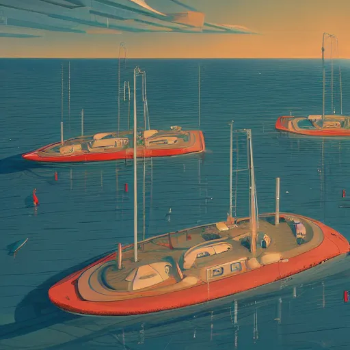 Image similar to yachting club by simon stalenhag