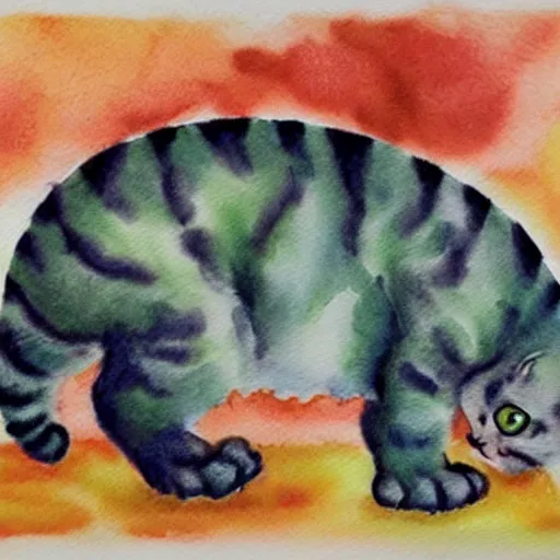 Prompt: a kitten dinosaur hybrid!!, watercolor painting