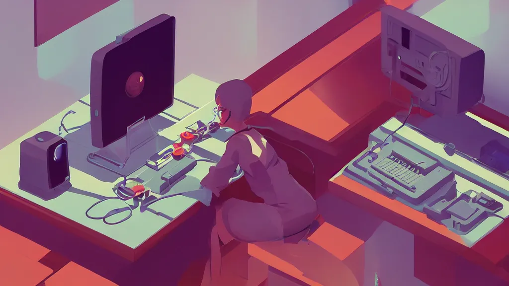 Prompt: stylized minimalist retro computer, loftis, cory behance hd by jesper ejsing, by moebius, by rhads, makoto shinkai and lois van baarle, ilya kuvshinov, rossdraws global illumination