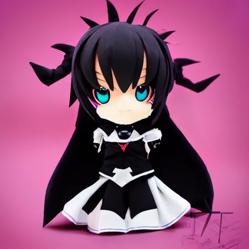 Image similar to cute fumo plush of a superheroine girl, magical girl, gothic maiden anime girl, velvet, mahou noir, black and white, vray