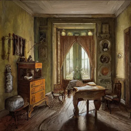 Image similar to An interior of room, in style of Keith Thompson