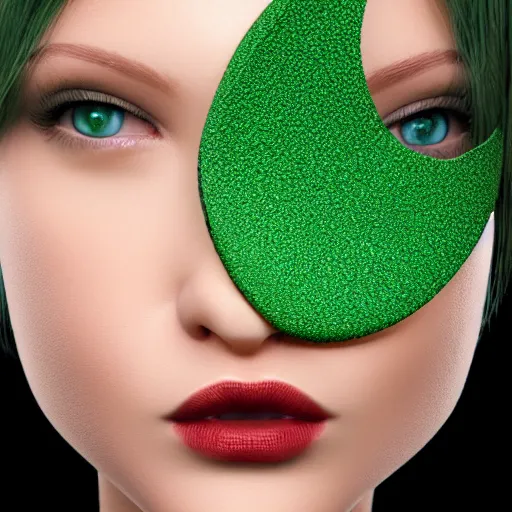 Prompt: complex 3 d render, ultra detailed, realistic photo of a beautiful porcelain skin woman, oval shape face, black long hair, full body, detailed green almond eyes shape, plump lips, beautiful, studio photo, proportional