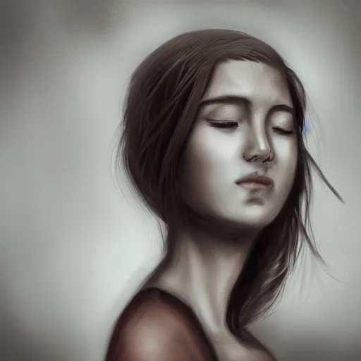 Prompt: girl remembering her struggles from her past, digital art, moody