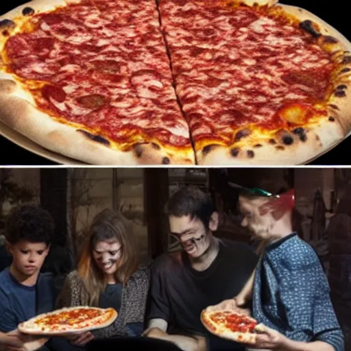 Image similar to people enjoying a pizza in the year 2450, 8k ultra hd, hyper detailed