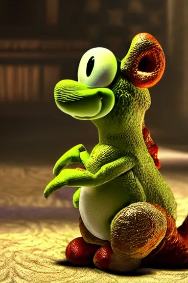 Image similar to very very intricate photorealistic photo of yoshi in an episode of game of thrones, photo is in focus with detailed atmospheric lighting, award - winning details