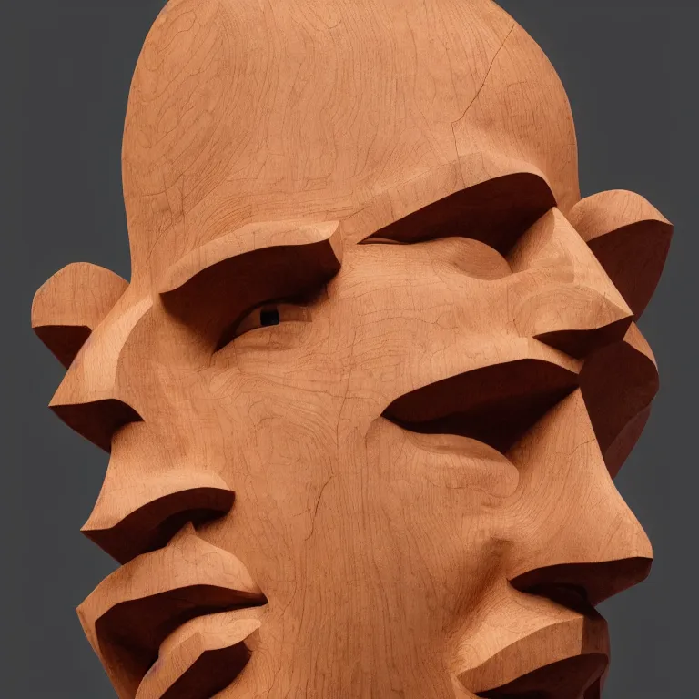 Prompt: monumental sculpture geometric minimalist!!! portrait of tim allen, beautiful symmetrical!! face accurate face detailed face realistic proportions, hand - carved out of red oak wood on a pedestal by stephan balkenhol and martin puryear, cinematic lighting shocking detail 8 k