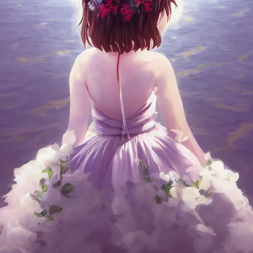 Image similar to little girl with flowers in hair wearing an white dress, art by ilya kuvshinov, profile picture, inspired in hirohiko araki, realistic, highly detailed, anime face