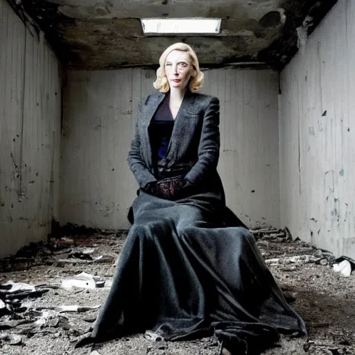 Image similar to Portrait of cate blanchett in an abandoned building, by Annie leibowitz, photorealisitc ,detailed