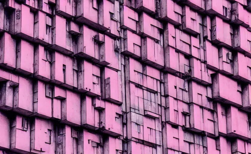 Image similar to pink brutalist building in the style of Blade Runner 2048