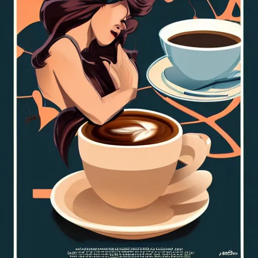 Image similar to Poster of a Cup of coffe on a stack of books, digital art, award winning, trending on artstation, art by artgerm and patrick nagel